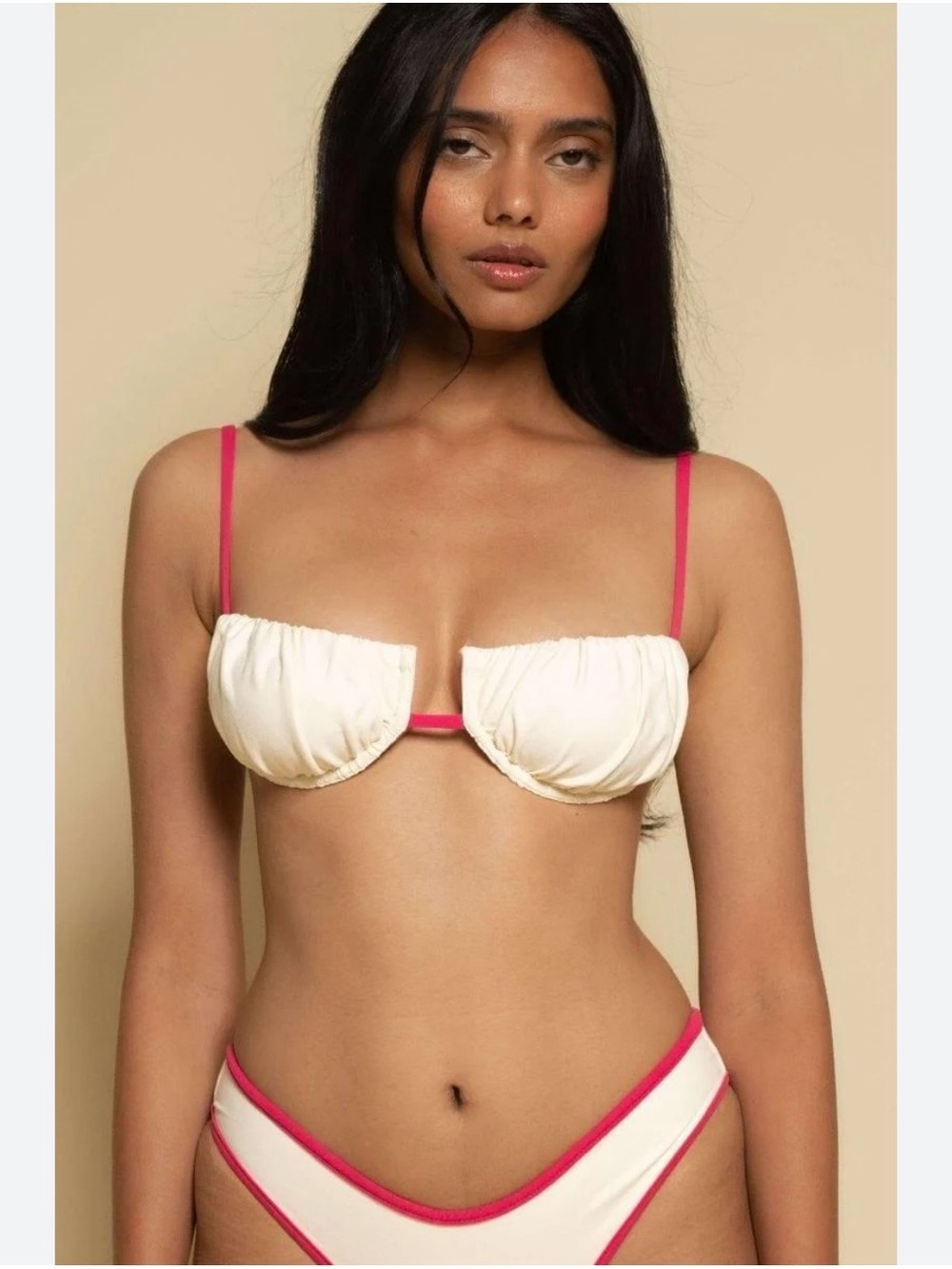 Montce Cream Raspberry Binded Petal Bikini Top